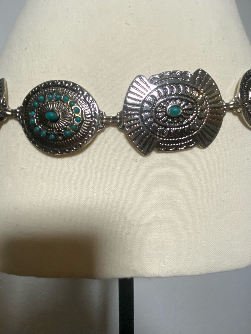 Silver Metal & Turquoise Concho Belt Size S/M - Picture 2 of 8